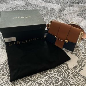 Strathberry crescent leather bag- TRI COLOR Tan/Navy/Vanilla